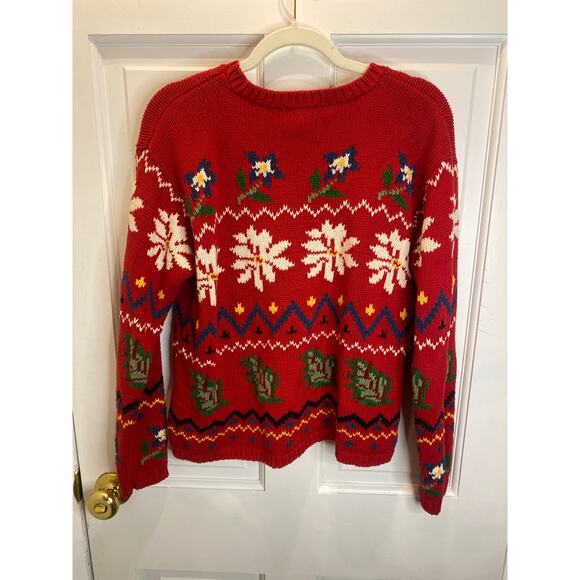 VINTAGE X EDDIE BAUER Red Floral Knit Floral Sweater Medium - Picture 5 of 6